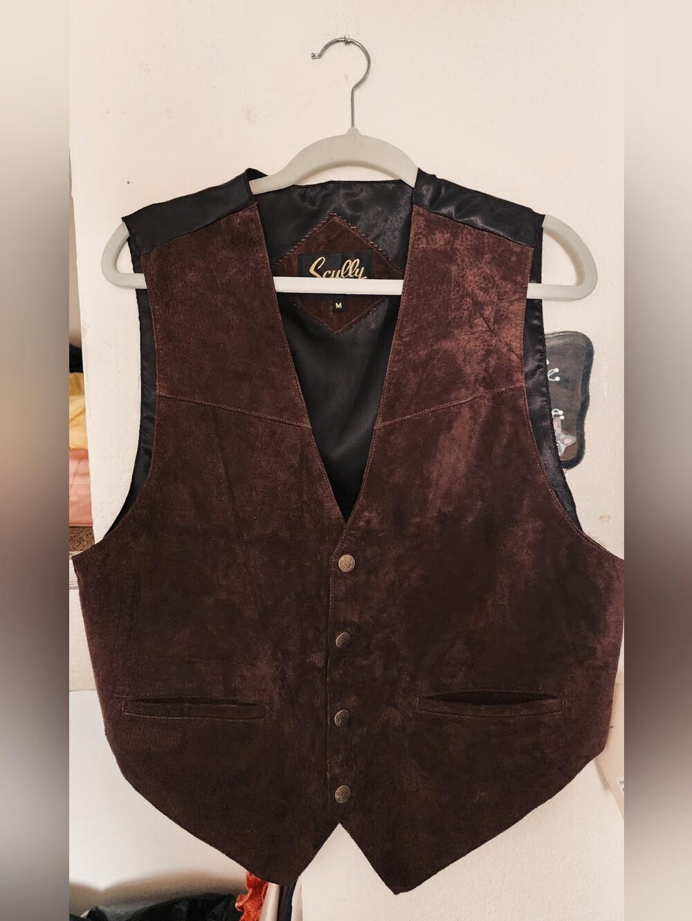 *FLAWED* *NWT* "SCULLY" MEN'S GENUINE LEATHER VEST - BROWN